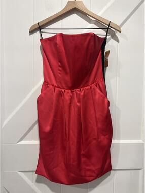 Rachel Rachel Roy Vibrant Pink Strapless Cocktail Dress with Black Back Straps